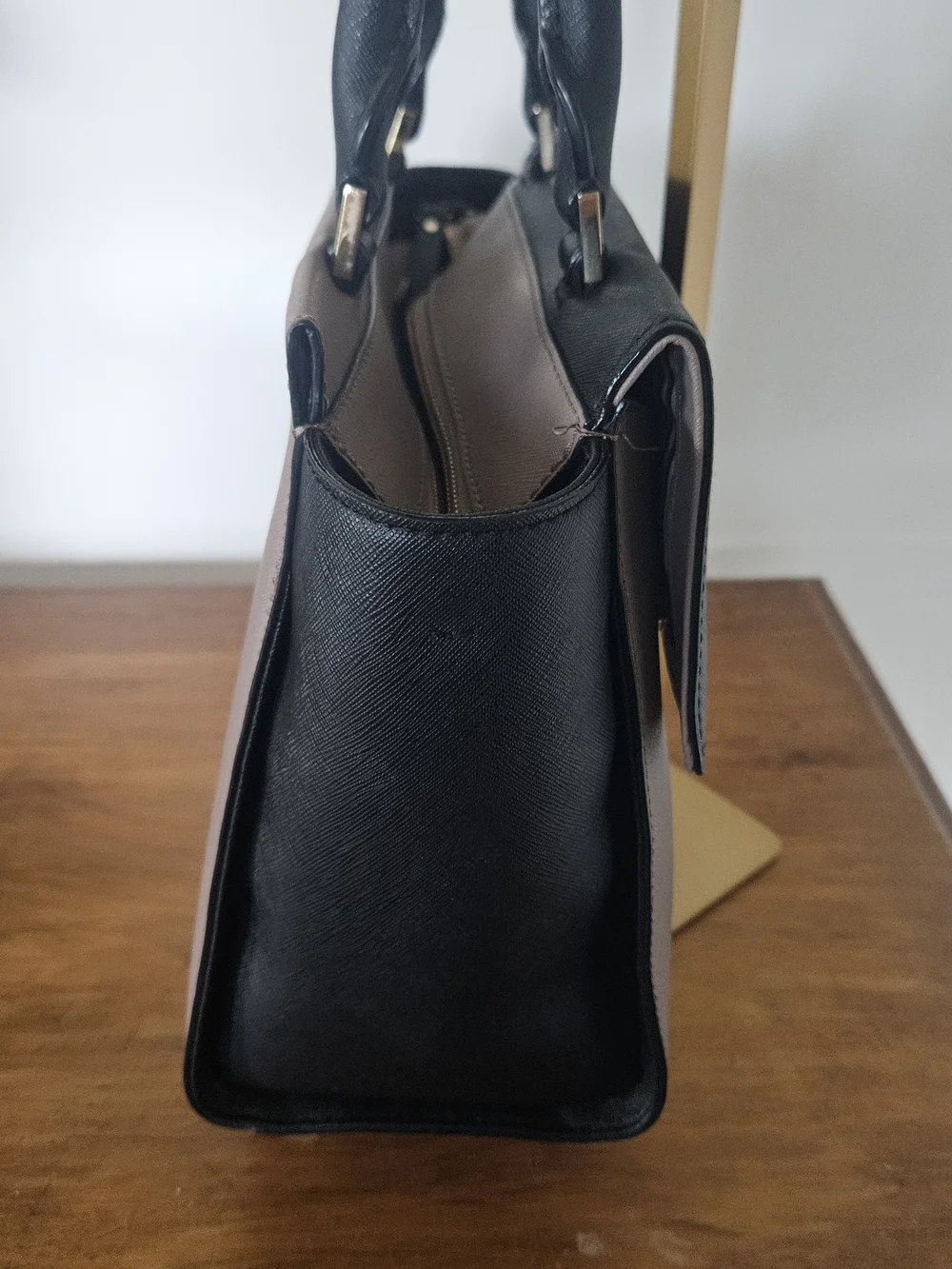 kate spade Black and Taupe Colorblock Structured Satchel
